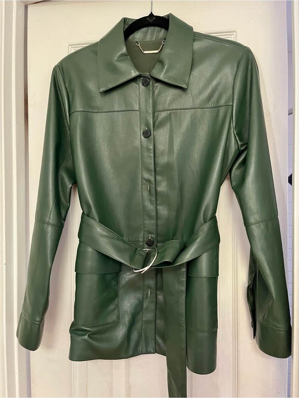 Elie Tahari Forest Green Leather Belted Jacket
